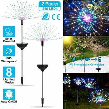 

2pcs Solar Power Firework Starburst Fairy Christmas Lights 240 LEDs Stake Outdoor Garden Path Lawn Lamp for Garden Decoration