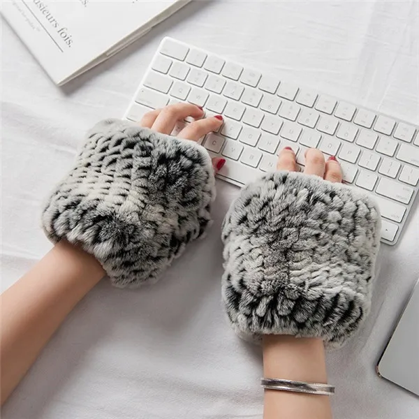 Frost black New Casual Girl Natural Real Rex Rabbit Fur Gloves Female Good Elastic Knitted Wool Gloves Winter Ladies Warm Gloves - Цвет: Frost black