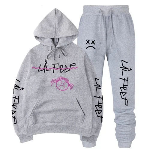 RIP Lil Peep Толстовка наборы для мужчин/женщин зимние теплые флисовые толстовки+ тренировочные брюки костюмы Harajuku Хип-хоп Пуловер толстовки - Цвет: Gray