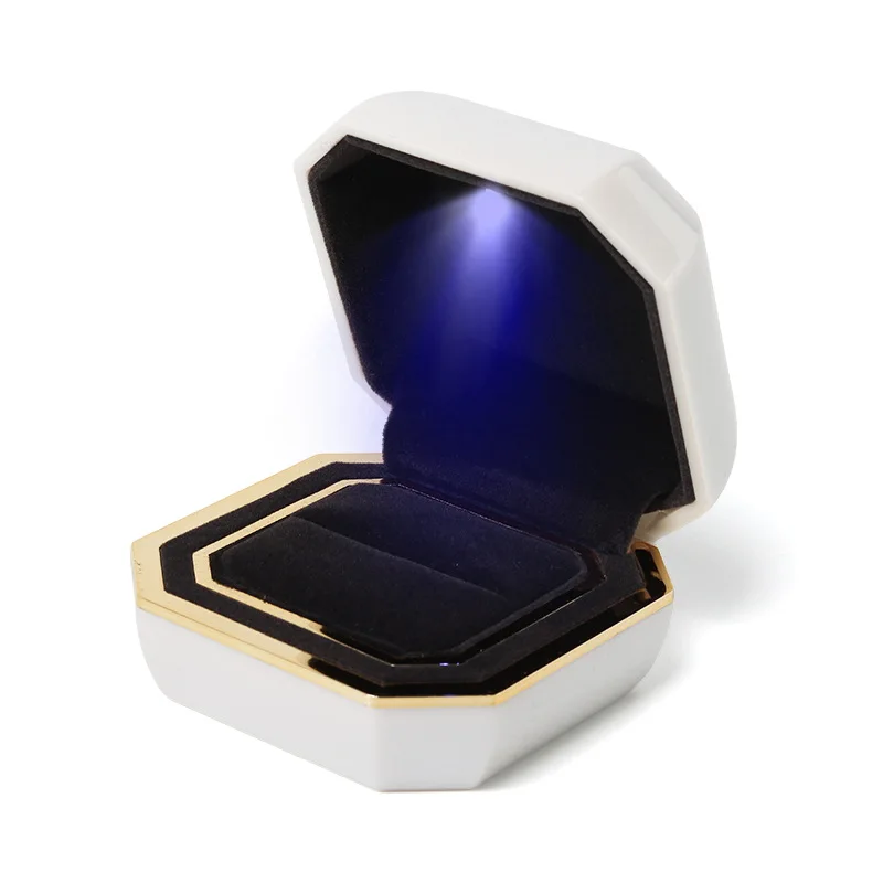 

New White Wedding Rings Jewelry Packaging Box With LED Earring Pendent Jewellery Holder For Female Engagement Anniversary Gifts