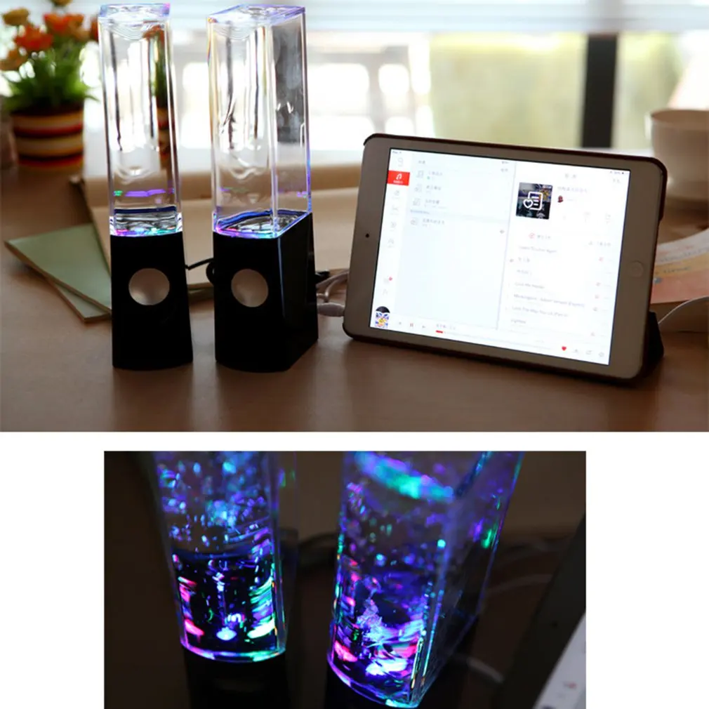 LED Light Dancing Water Speakers Music Fountain Light Speakers for PC Laptop Phone Portable Desk Stereo Water Dancing Speaker