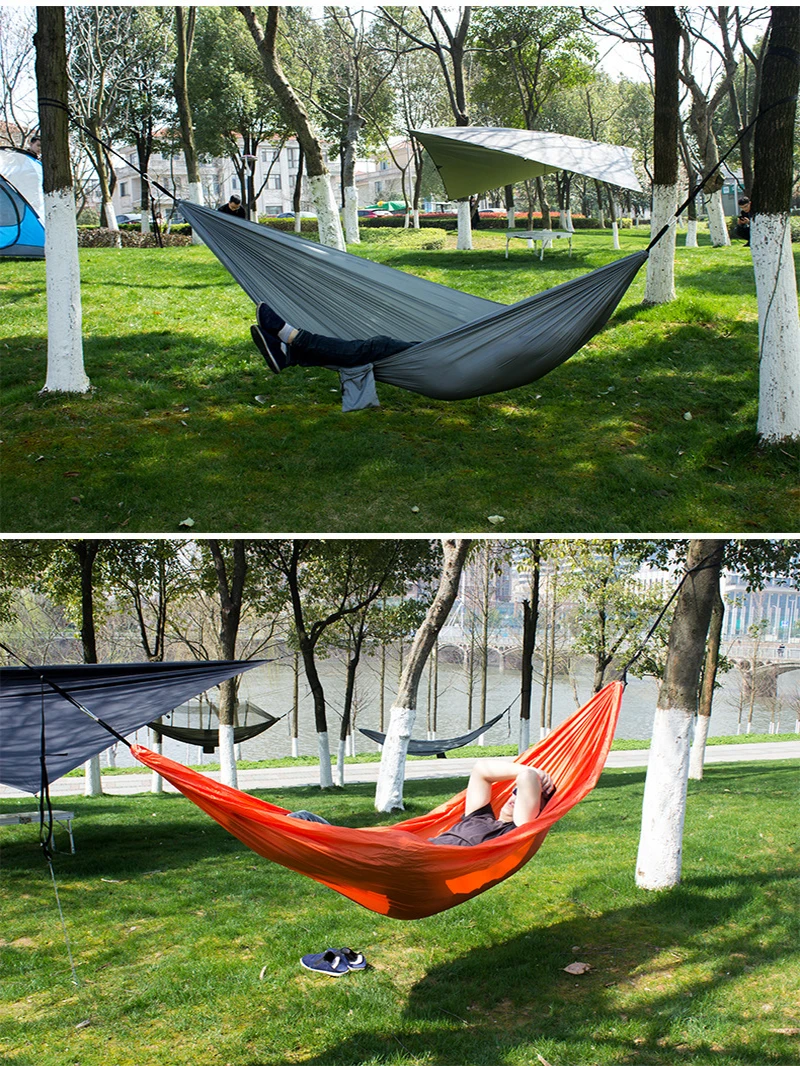 Portable Nylon Cloth Multifunction Camping Hammock Double Outdoor Hamac Sleeping Hamak Garden Hamaca With Carabiner And Ropes