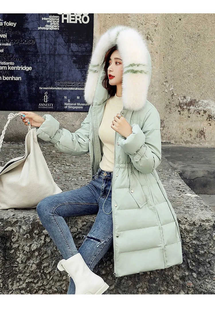 Winter New Style down Jacket Women's Mid-length Korean-style Large Fur Collar Trend of Fashion Casual WOMEN'S Dress Warm Co