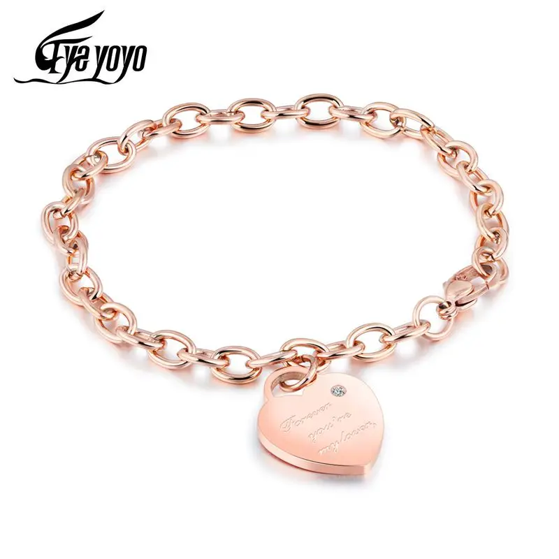 

EyeYoYo Trendy Love Heart Charm Bracelet For Women Titanium O Chain Bracelets