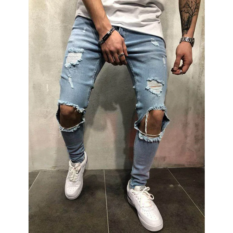 2019 New Fashion Ankle Length Ripped Jeans for Men Summer Skinny Pencil Pants for Men Stretchy 3