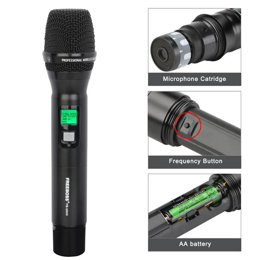 Freeboss FB U800 UHF 4*200 Регулируемая частота металлический Ручной ЖК экран умный вариант