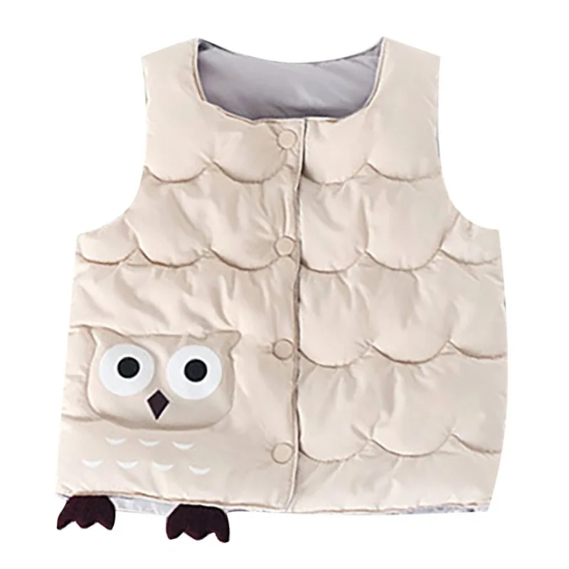 Sweet Lovely high Quality Cotton Parkas Children's Vest for Girls Boy Coat Down Windproof Kids Cartoon Vest Warm Winter - Цвет: Бежевый
