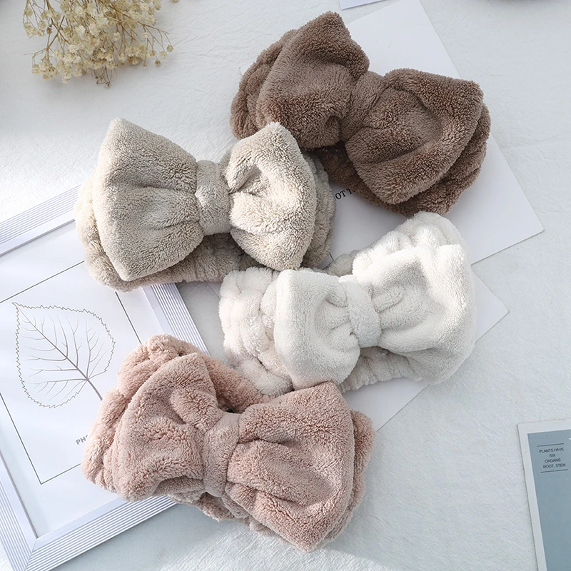 SPA Bath Shower Big Bow Solid Coral Fleece Headband Women Washing Face Elastic Hair Bands Cute Makeup Hairband Bowknot Headwrap designer hair clips