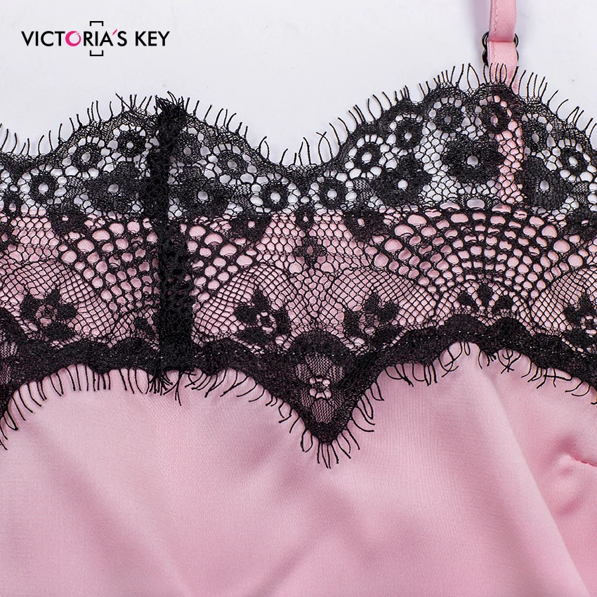 Викторианский ключ цветочные кружева розовый Cami пижамный комплект Женский черный короткий набор Осенняя повседневная одежда для сна Женская Сексуальная атласная пижама