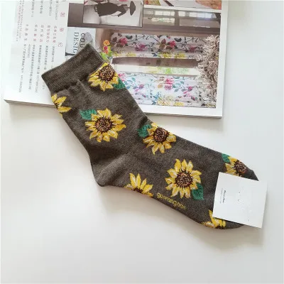 1 пара корейских женских коротких носков с подсолнухами креативное искусство Harajuku японские носки высокого качества хлопок Tide Sox - Цвет: brown