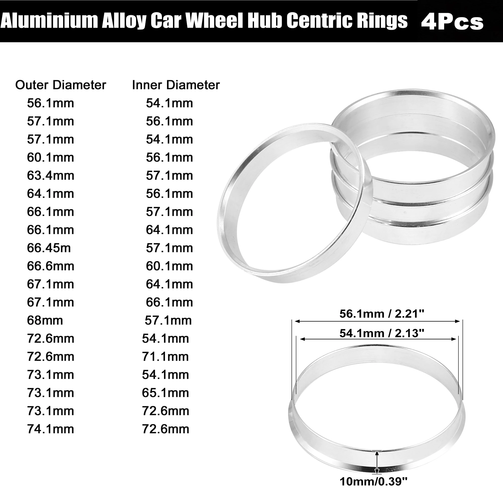 4pcs Hub Centric Rings 64.1mm to 56.1mm Hubcentric Ring 64.1 Fit for All Car uk 