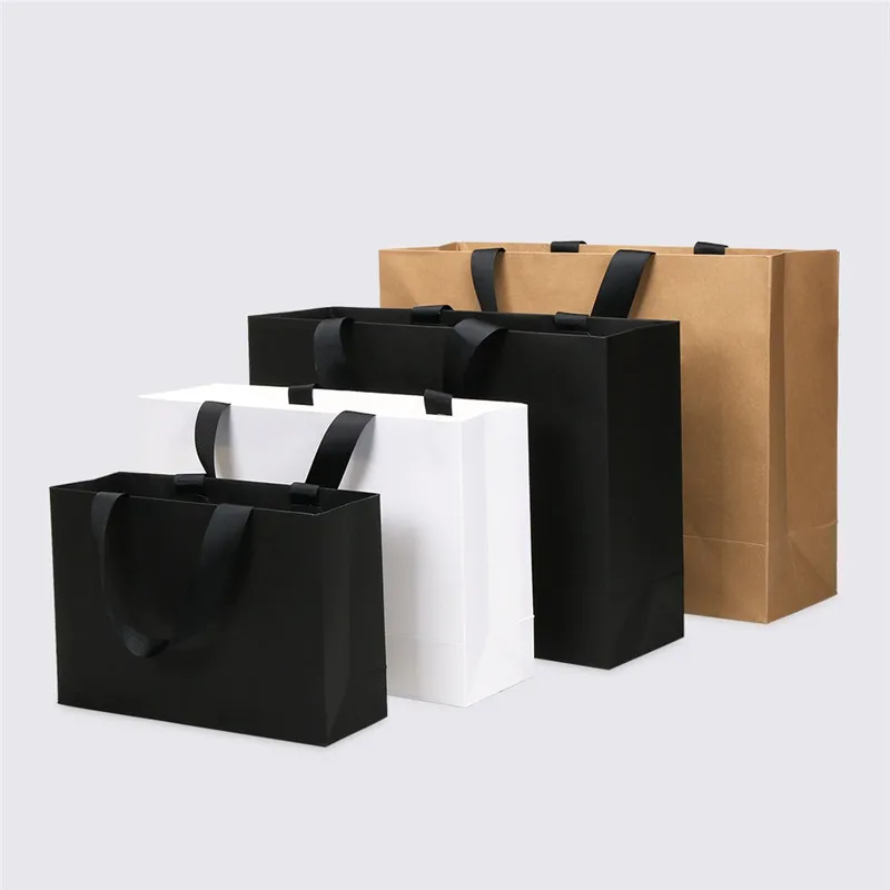 100 Stücke Hohe qualität Schwarz Weiß Kraftpapier Tasche Mit Griff Hochzeit Tasche Modische tuch schuhe geschenk papiertüten Großhandel – Detail 5