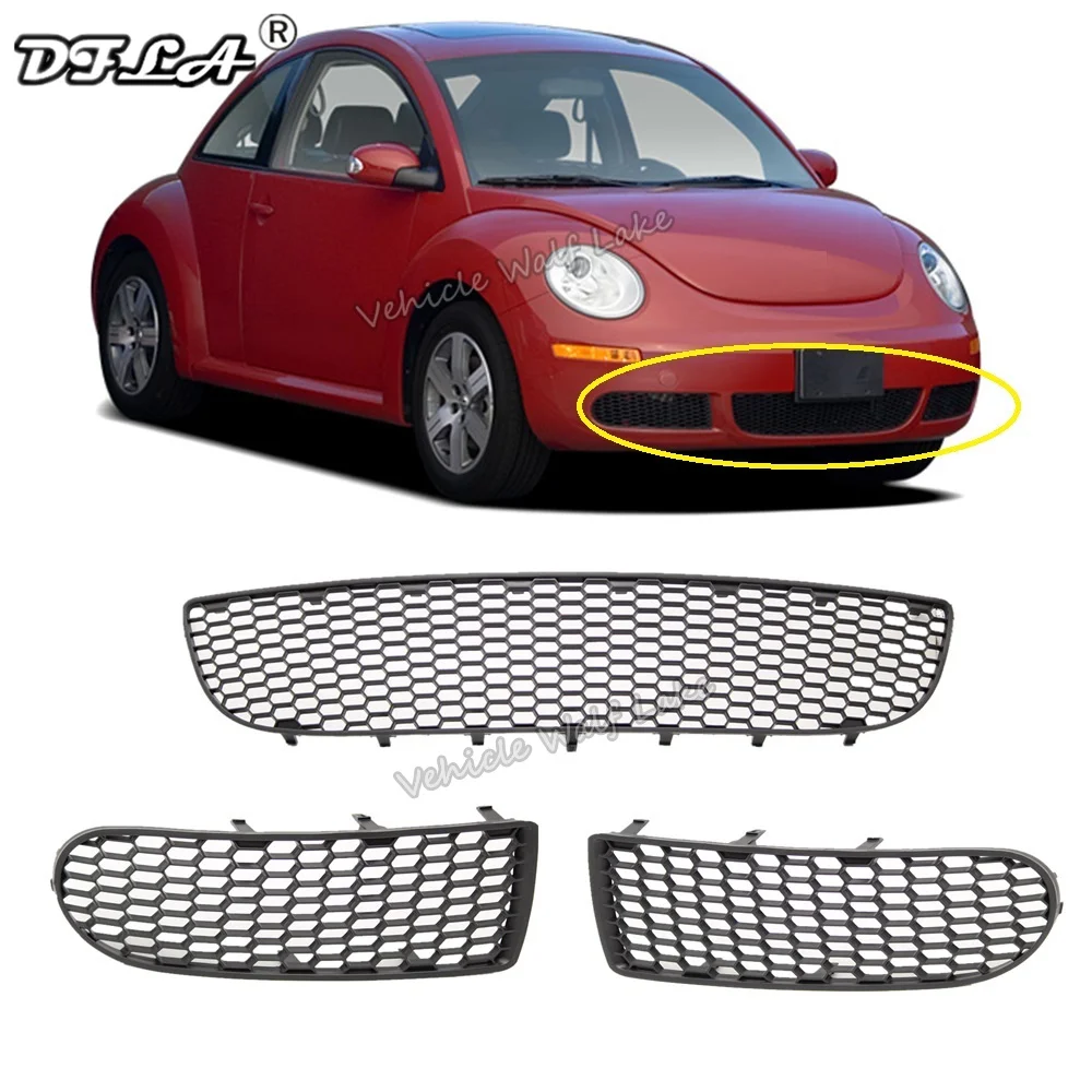 3pcs Car Light Grille for VW Beetle 2006 2007 2008 2009 Car Front Bumper Fog Lamp Fog Light Cover And Lower Center Grille