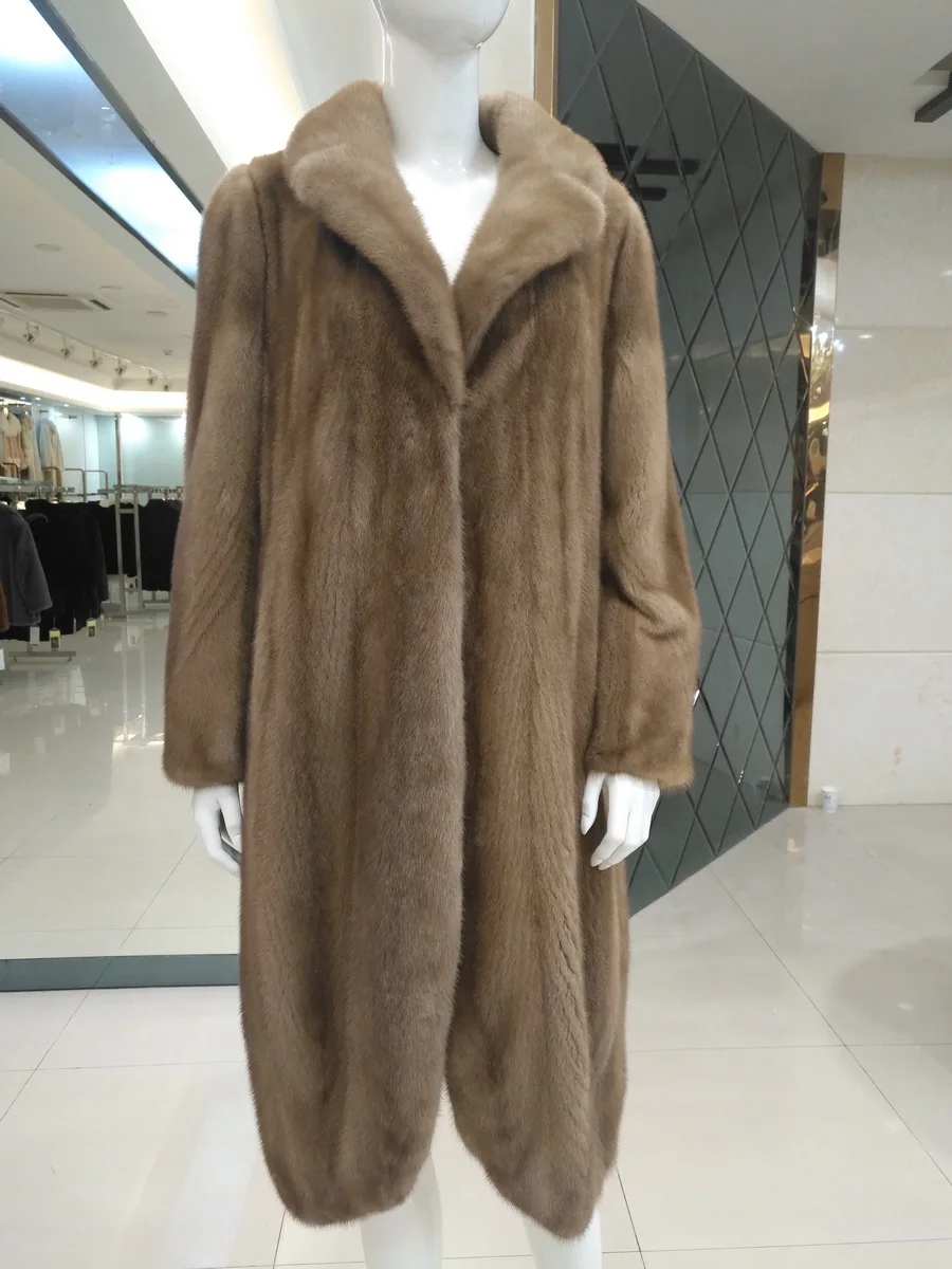 Женская длинная шуба из натурального меха норки зимняя теплая искусственного