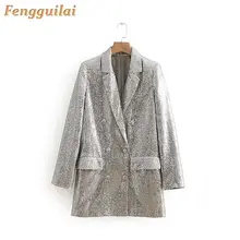 FENGGUILAI Double Breasted Blazer Sequins Club Blazer Long Sleeve Suit Coat Jacket Chic Women BlingBling Blazers Female