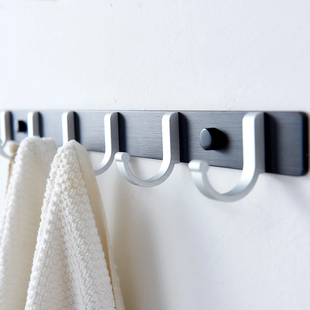 Space Aluminum Wall Mounted Hanger No Drilling Durable Back Door Bathroom Coat Rack Multi Hooks Easy Install Holder Towels