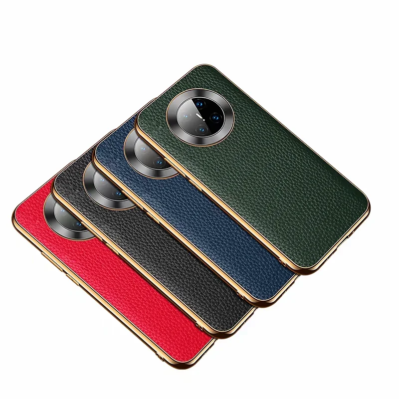 

Shockproof Gold Border Litchi Pattern Genuine Leather Case Cover for Huawei Mate 30 40 Pro P40 Honor X10 Max Nova 7 SE