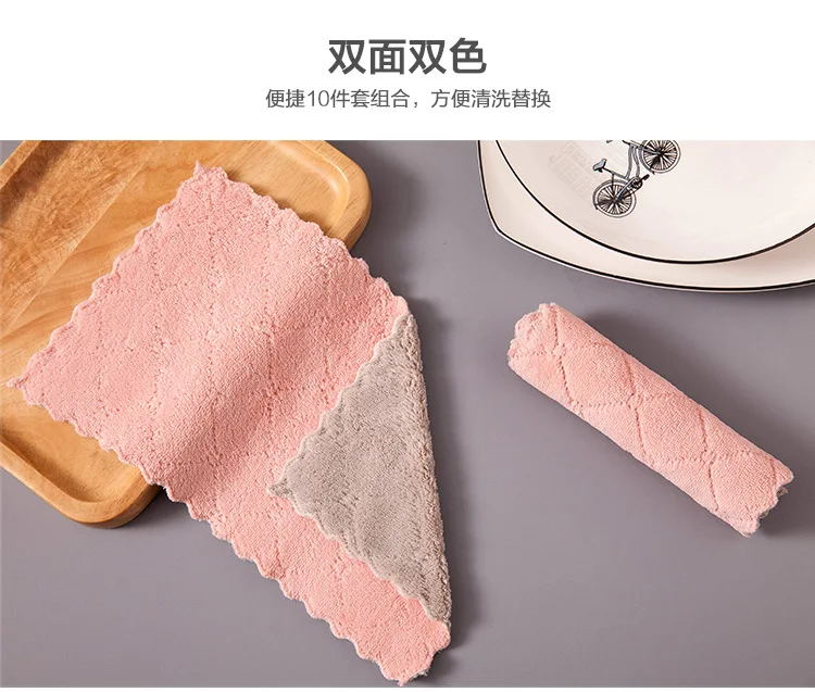 Printed Double Color Double-Sided Cleaning cloth Water-Absorbing Dishcloth Oil-free Hand Towel Thick ca zhuo bu Towel Kitchen Ra