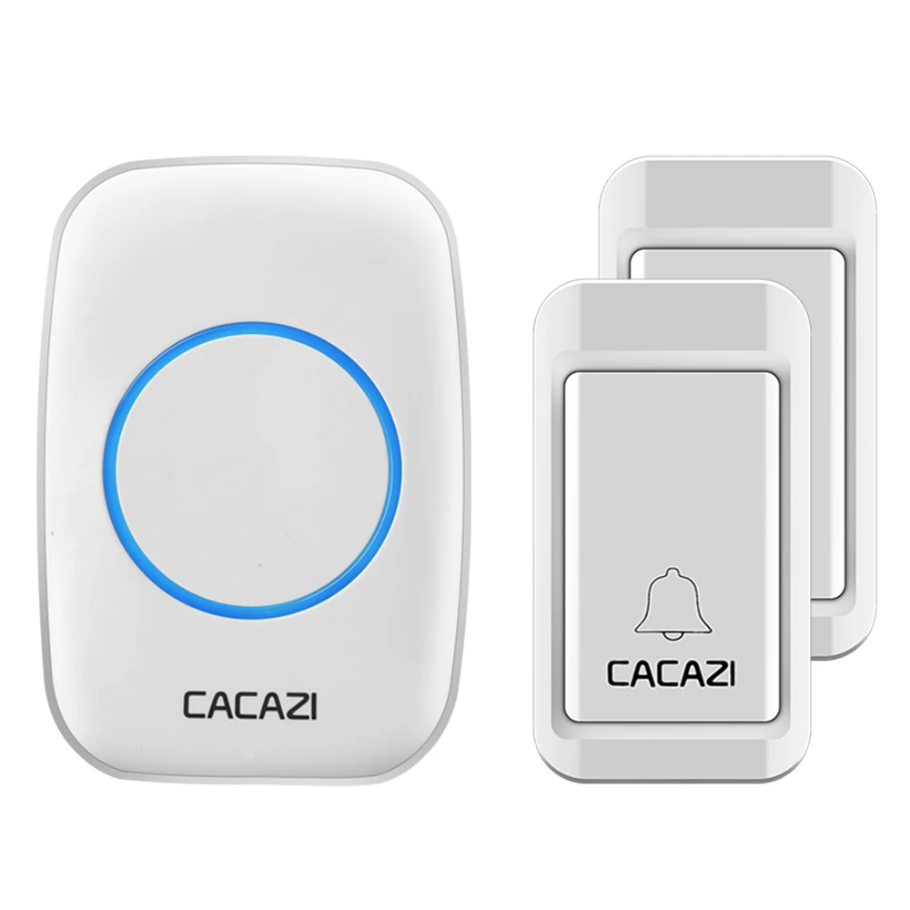 2 button 1 receiver Беспроводной дверной звонок CACAZI с автономным питанием, без батареек, водонепроницаемая кнопка, дистанционный светодиодный светильник на 120 м, Домашний Беспроводной звонок с европейской вилкой, 38 колокольчиков - Цвет: 2 button 1 receiver