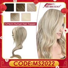 

Moresoo Topper Hair Pieces for Women Human Hair Machine Remy Brazilian Hair Natural Straight Blonde #60 12*6cm Clip in Toupee