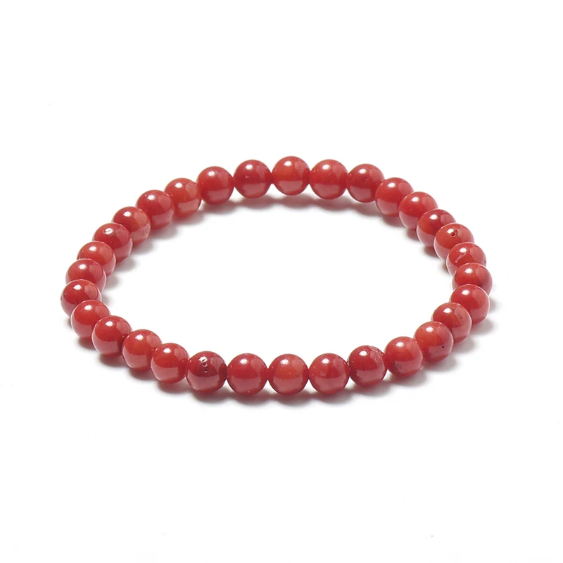 6 мм красный круглый изготовление для Diy натуральные красные коралловые браслеты 7,5 дюймов подходит для девушек Дамы подарки H492