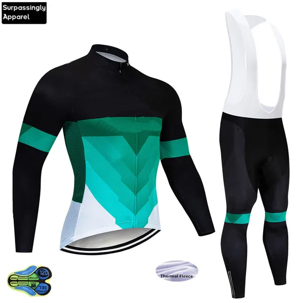 12D Gel Pad UCI World Tour Green Pro велосипедная Джерси, одежда для велоспорта, зимняя флисовая одежда с длинным рукавом для велоспорта, велосипедная спортивная одежда, Ropa Ciclismo - Цвет: 12D Gel Pad