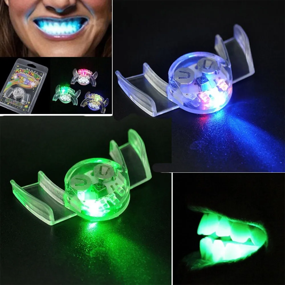 

2Pcs Novelty Funny Toys Flashing LED Light Up Mouth Braces Piece Glow Teeth For Halloween Party Toys For Children
