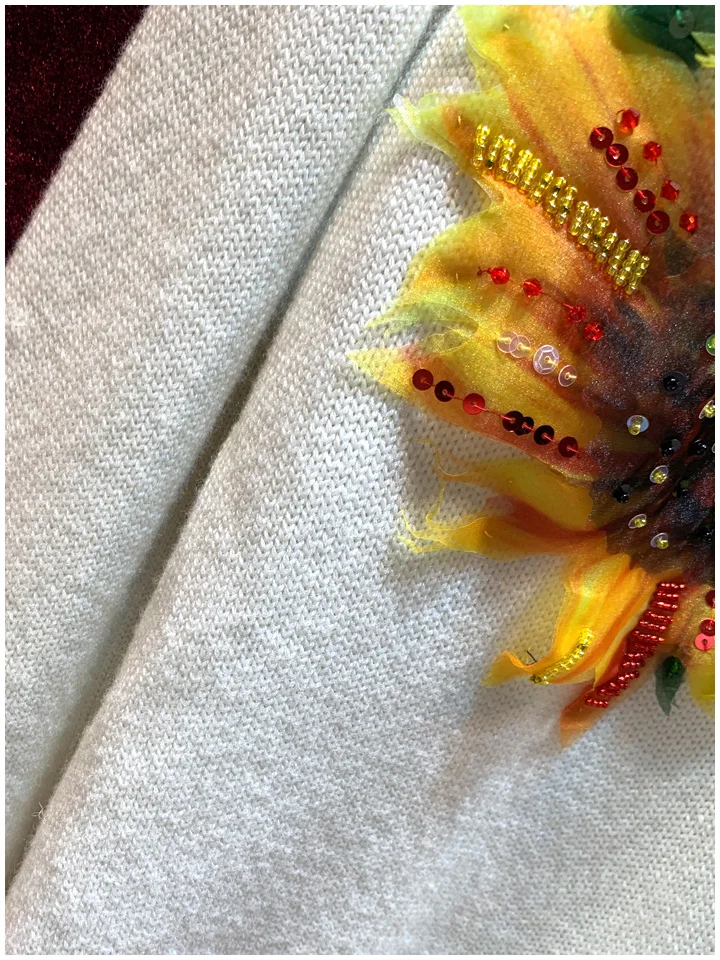 Svoryxiu дизайнерский зимний 100% шерстяной свитер пуловер женский длинный рукав Подсолнух Бисер Аппликация винтажный вязаный джемпер