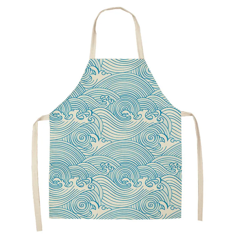 Aprons for Woman Kitchen Aprons for Women Cotton Linen Bibs Sea Mark Pattern Household Cleaning Pinafore Home Cooking Apron