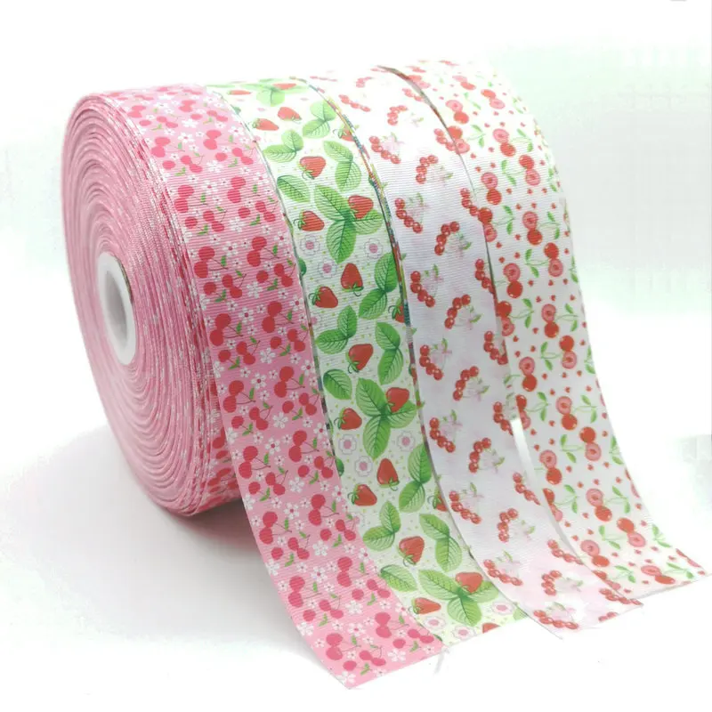 

5 Meters Cherry Strawberry Pattern Cartoon Ribbon Grosgrain 25MM DIY Handmade For Hair Accessories Crafts Decoration Apparel