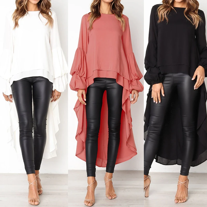 Lantern Sleeve Layered Shirts Women Asymmetrical Blouse ZANZEA Fashion Tops Female Casual Blusas Femininas Plus Size Shirts