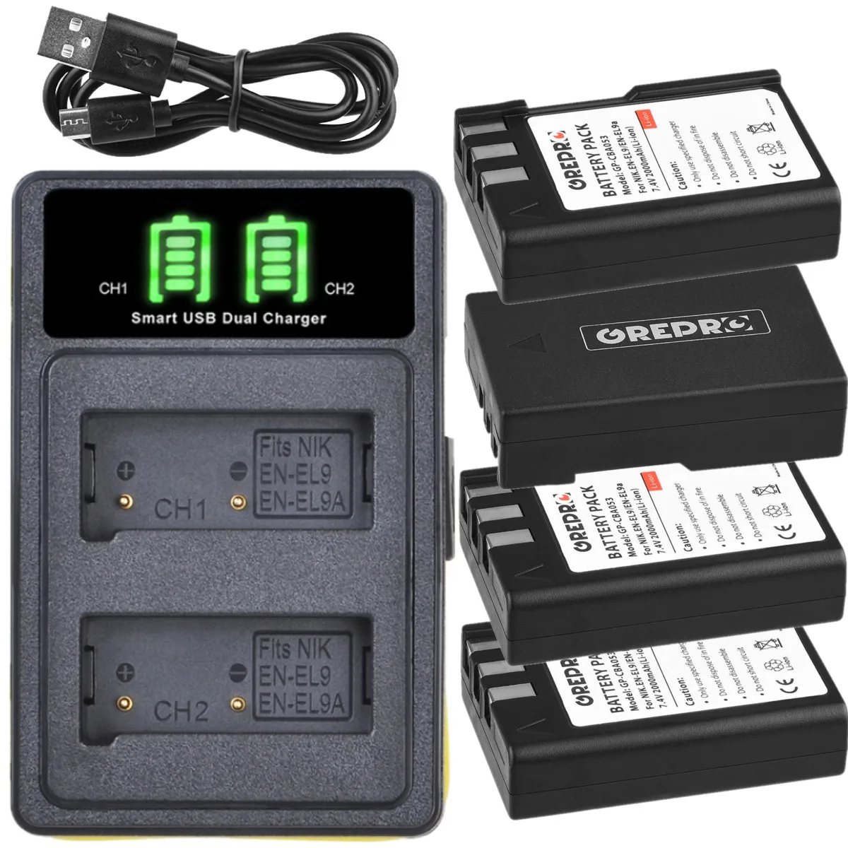 2000mAh EN-EL9 EN-EL9a EN EL9 EL9A Battery + Charger with Build-in USB for Nikon D3000 D5000 D40 D40x D60 Camera 