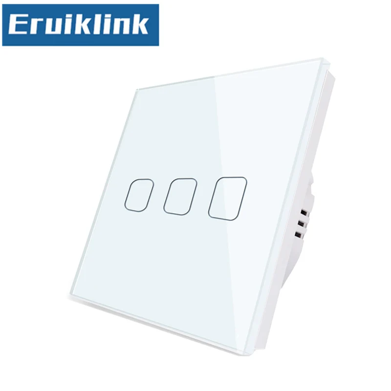 3Gang Switch White ЕС/Великобритания Стандартный выключатель света, 1/2/3 местный 1 позиционный с украшением в виде кристаллов Стекло Панель 220V один Fireline настенный сенсорный переключатель - Цвет: 3Gang Switch White