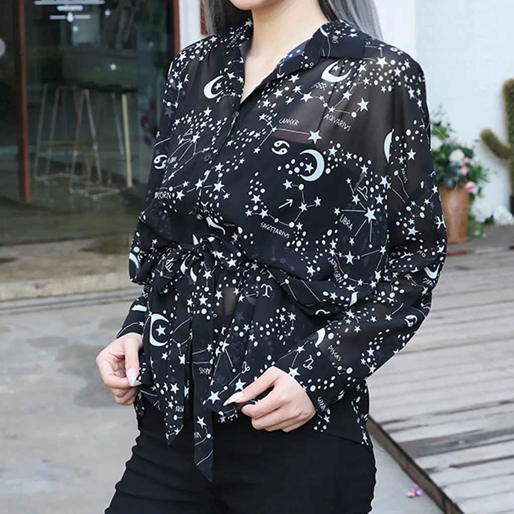 

2019 women Long Sleeve Star Moon Transparent Oversize Loose Casual Shirts Streetwear Hip Hop Punk Gothic Party Night Club Shirt
