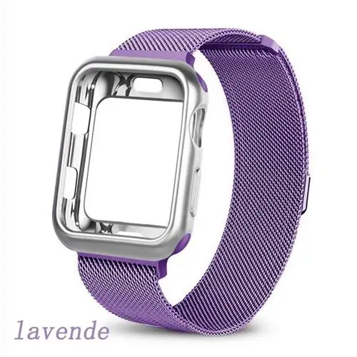 Чехол+ ремешок для Apple Watch 5 ремешок 44 мм 40 мм iWatch ремешок 42 мм 38 мм Миланский петля браслет металлический ремешок для Apple watch 3 4 2 1 - Цвет ремешка: lilac