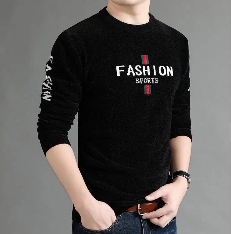 New fall/winter chenille men's sweater casual popular logo line-up men's thickened turtleneck sweater men