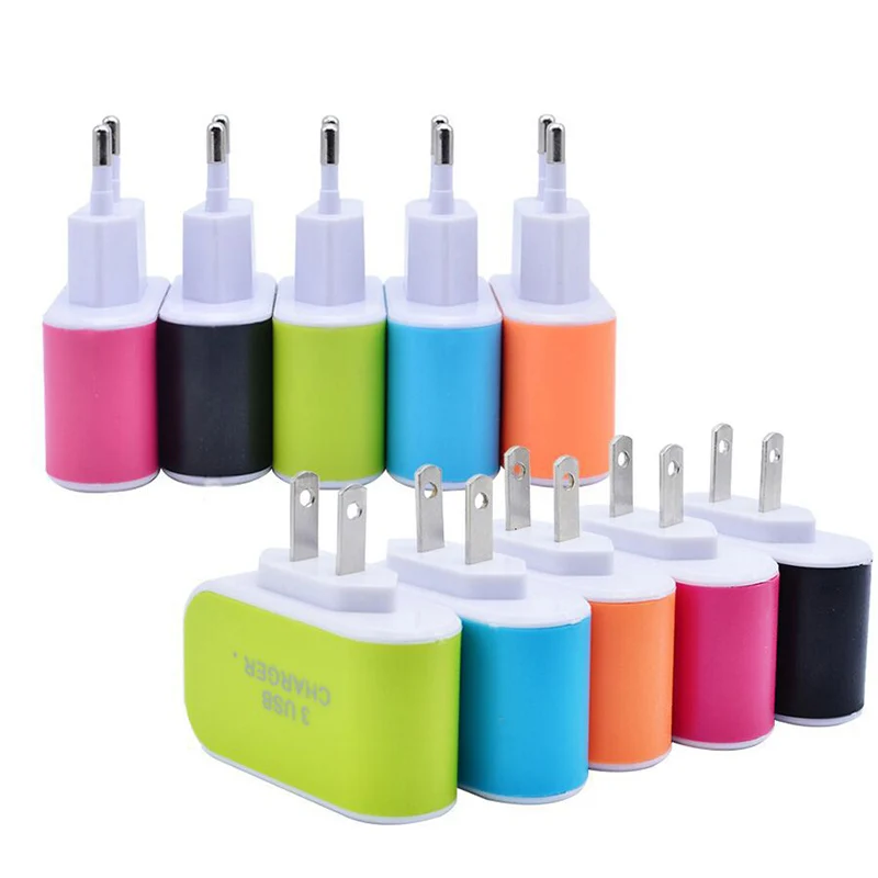 

Mini USB Multi Port Adapter EU Plug Charger for Samsung IPhone Mobile Phones PP Flame Retardant Shell 3 USB Ports Charger