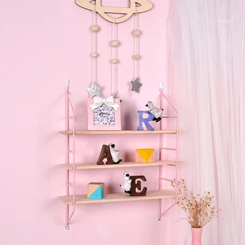 

Nordic Style Scandinavian 3PCS Wooden Boards Metal Wall Shelf Nordic Wall Decor Shelf Kids Room Decor Organizer Storage Holders