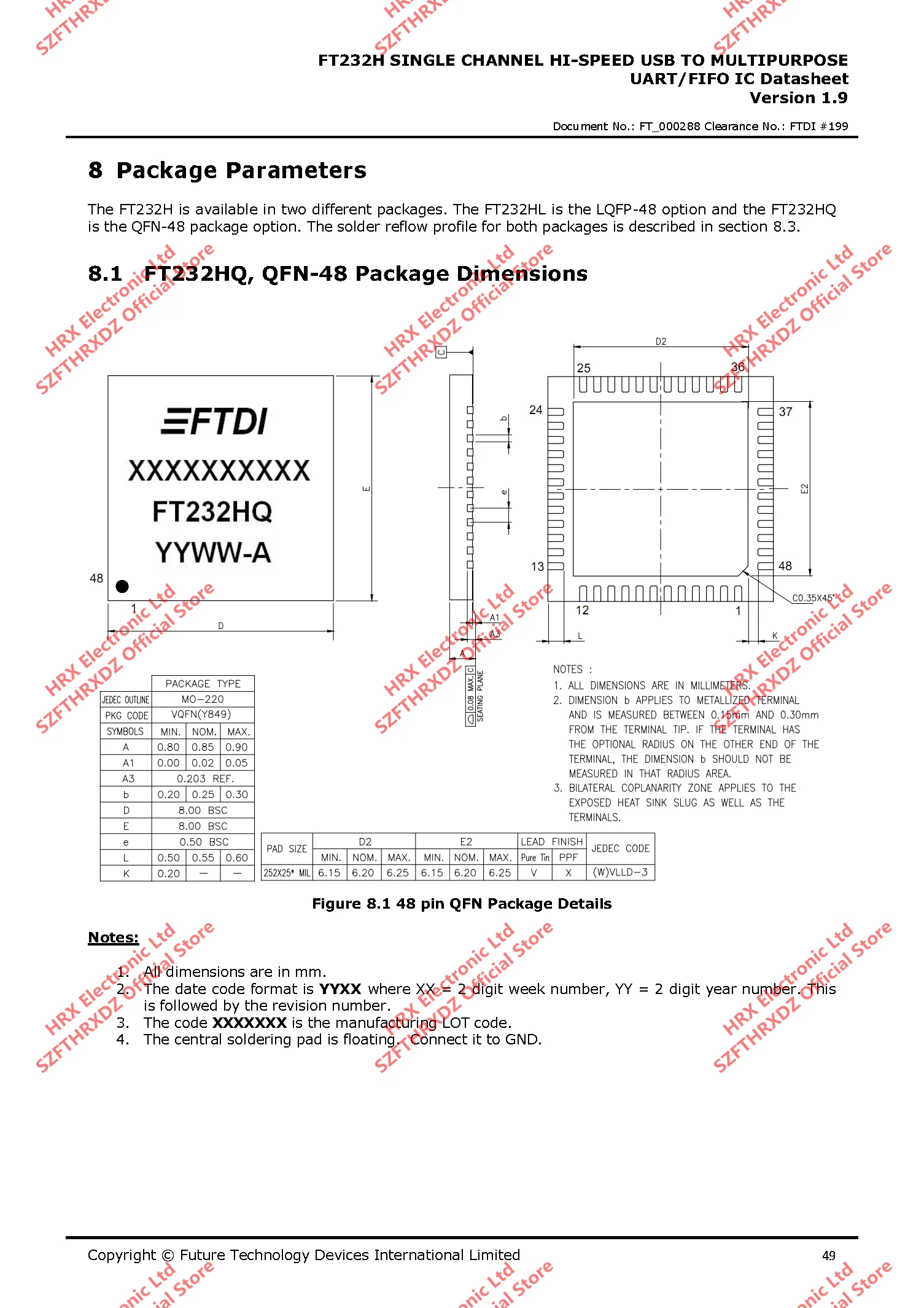 FT232HQ QFN48 FT232HQ-REEL QFN-48 USB HS в UART/FIFO SPI/JTAG/iec 3000 шт/катушка