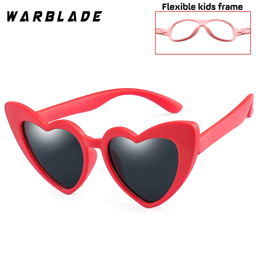 red gray WarBLade/новые детские солнцезащитные очки; Детские поляризованные солнцезащитные очки с сердечком; очки для мальчиков и девочек; гибкая безопасная оправа для детей - Цвет линз: red gray