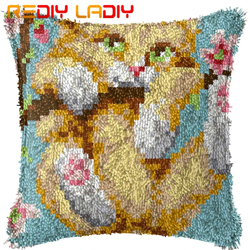 

Latch Hook Cushion Kitten on a Tree Pillow Case Printed Color Canvas Acrylic Yarn Latched Hook Pillow Crochet Cushion Cover Kits