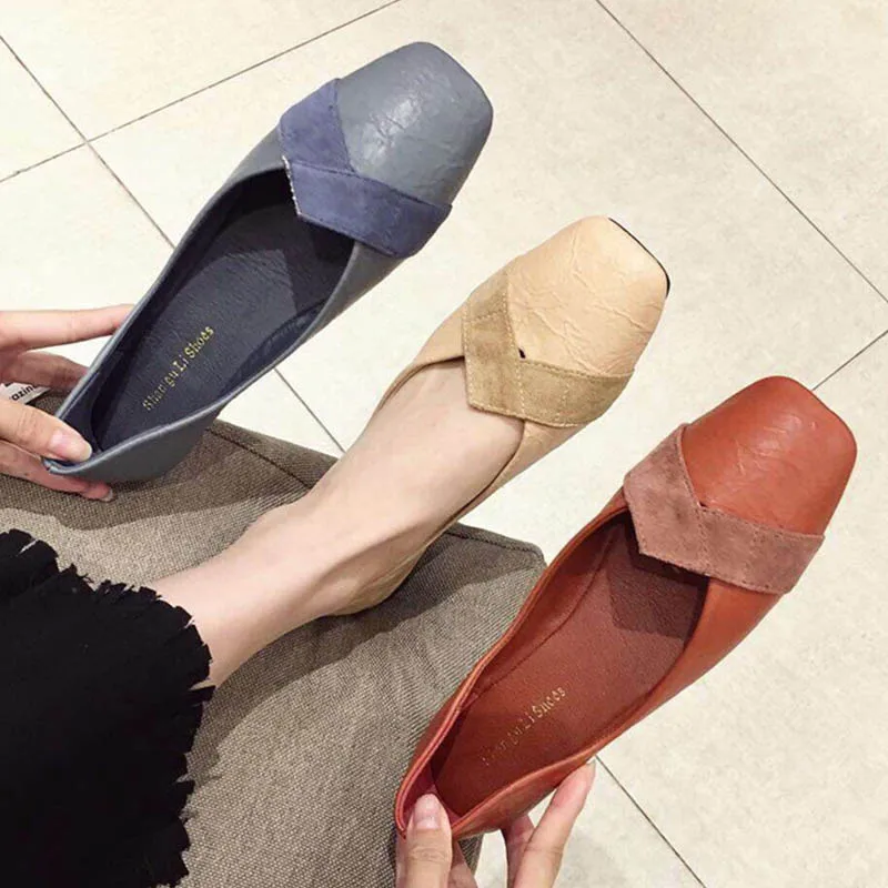 

Two Style Patchwork Flock Ballet Flats Women Loafers Espadrilles Cozy Pregnant Shoes Women Ballerina Square Toe Moccasins 2020