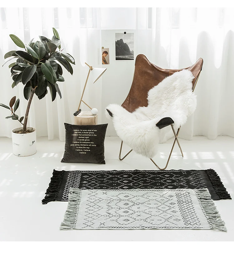 

Kilim black white 100% cotton Living room Carpet geometric morocco stripe Modern Mat contemporary design Bohemia Nordic style