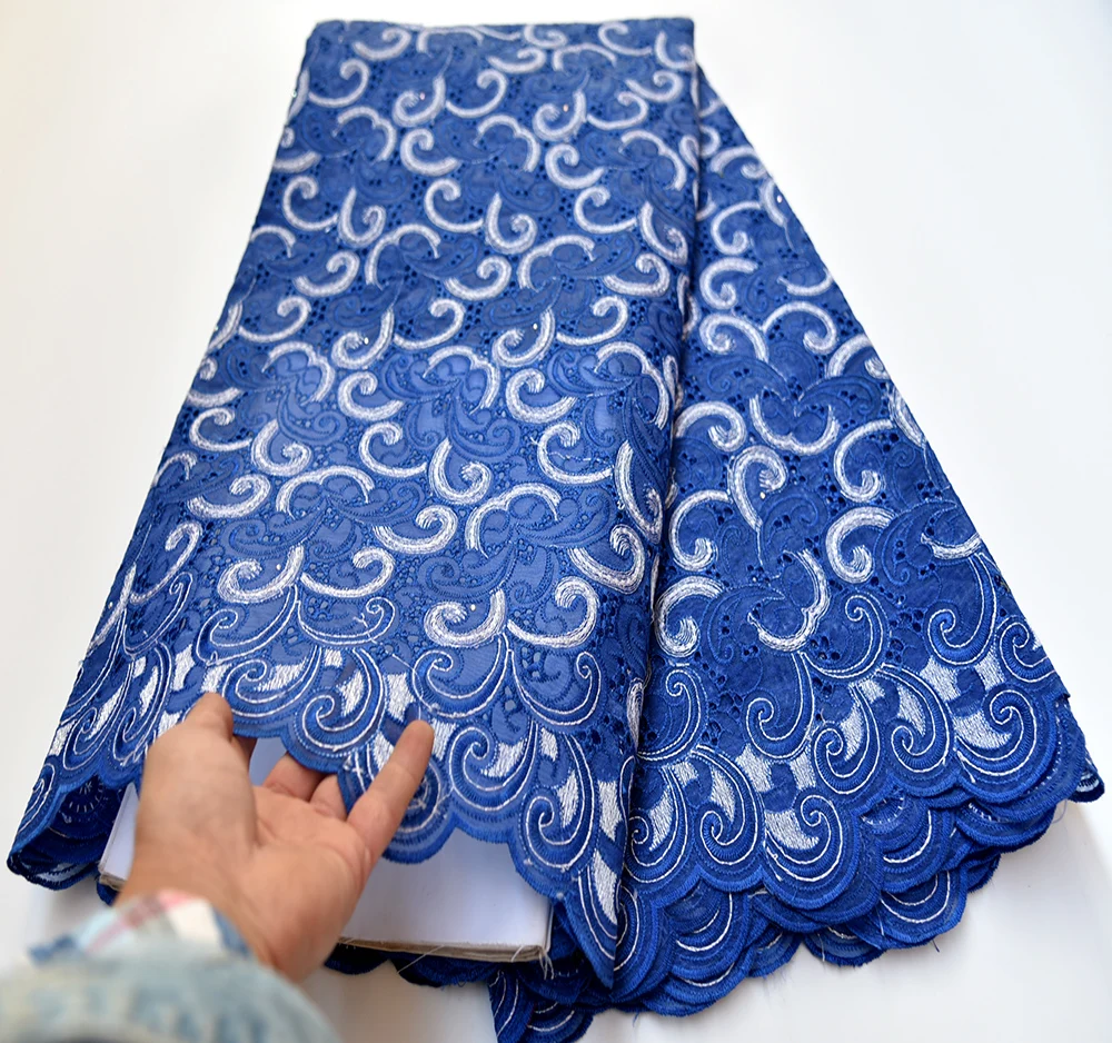 

Royal blue High Quality Swiss Voile Laces In Switzerland Cotton African Dry Cotton Lace Fabric Nigerian Man Voile Lace 5Yards