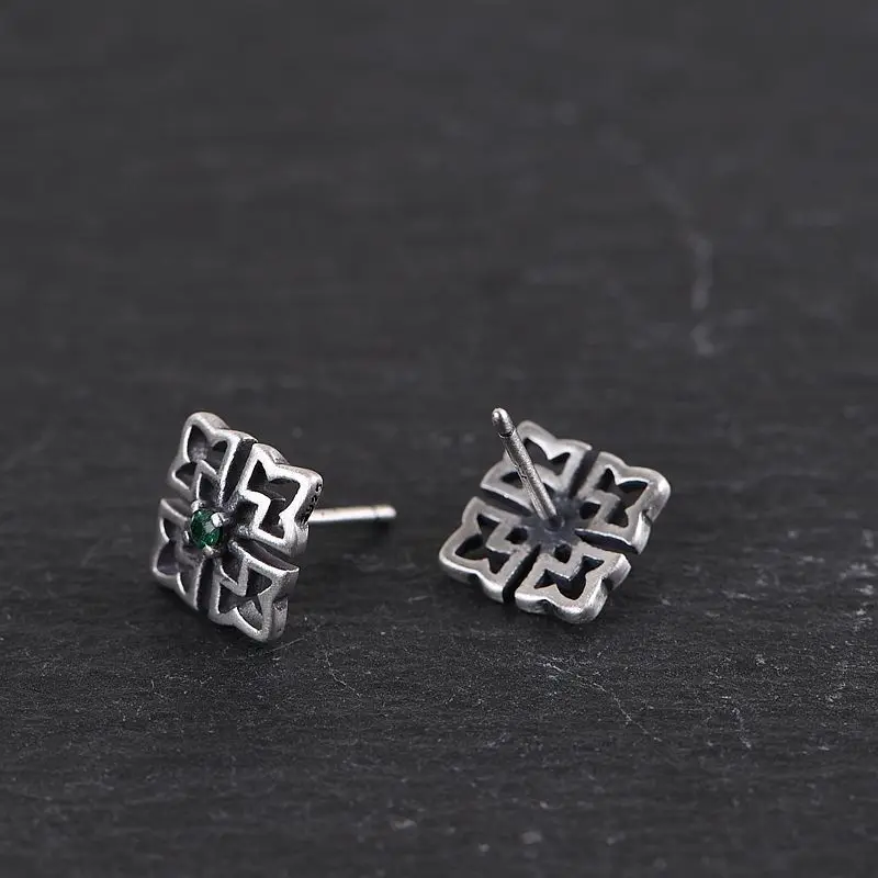 Серьги FNJ Lucky Clover из серебра 925 пробы, оригинальные серьги-гвоздики из чистого серебра S925 пробы для женщин, ювелирные изделия с зеленым цирконием
