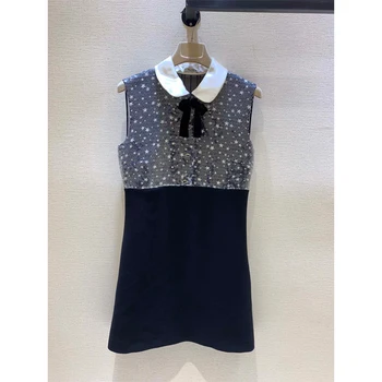 

Brand fashion women's high-end luxury summer elegant sweet organza star bow sequin sleeveless dress