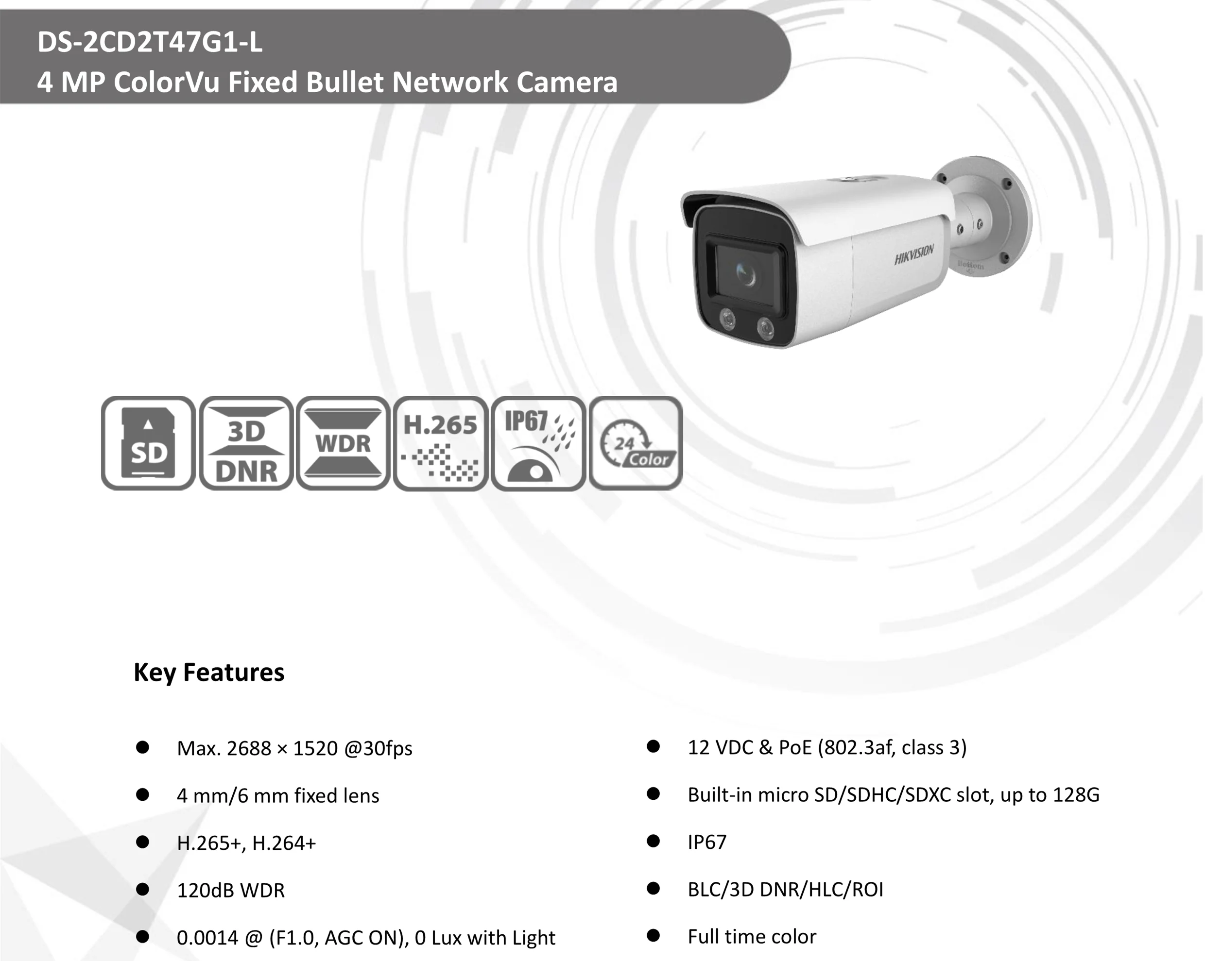 Hikvision ColorVu оригинальная ip-камера DS-2CD2T47G1-L 4MP Сетевая купольная POE ip-камера H.265 CCTV камера слот для sd-карты