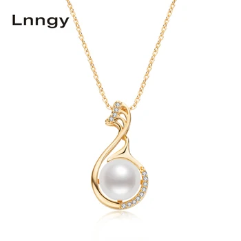 

Lnngy 14K Gold Filled 9.5-10mm Natural Cultured Freshwater Pearl Necklace Women Jewelry Gifts