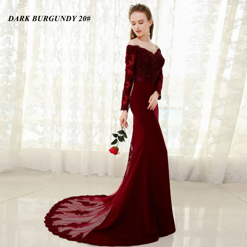 Dark Burgundy Vestido de festa Longo русалка кружевной Топ Лиф тонкая линия Длинные подружки невесты платья быстрой доставки очаровательные свадебные вечерние платья Новые - Цвет: Dark Burgundy