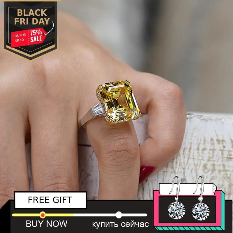 

16*14mm Emerald Cut NOT FAKE S925 Sterling Silver Ring SONA Diamond Halo Fine citrine sapphire amethyst ruby coloured diamond